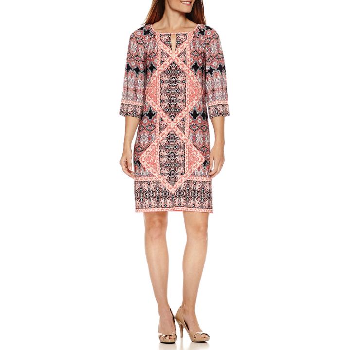 Liz Claiborne 3/4 Sleeve Printed Shift Dress