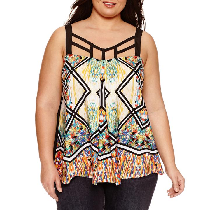 Bisou Bisou Sleeveless V Neck Woven Tank Top-plus