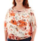 By & By Short-sleeve Print Chiffon Cold-shoulder Top - Plus