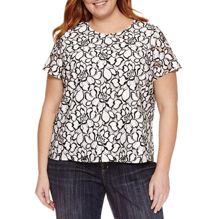 Liz Claiborne Short Sleeve Crew Neck T-shirt-womens Plus