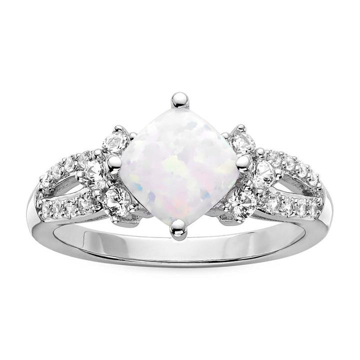 Lab-created Opal & Lab-created White Sapphire Sterling Silver Cocktail Ring