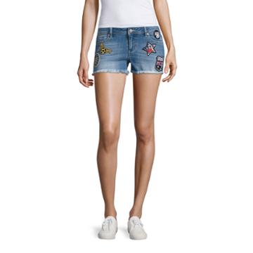 Blue Spice Patched Fray Hem Shorts-juniors