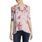 Belle + Sky Short Sleeve Cold Shoulder Seamed Peplum Top