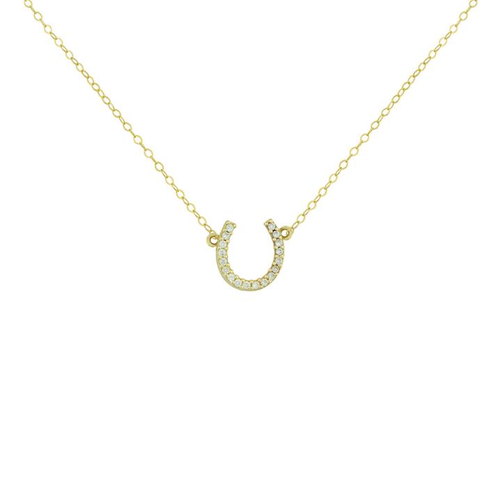 Petite Lux&trade; 10k Yellow Gold Cubic Zirconia Horseshoe Pendant Necklace