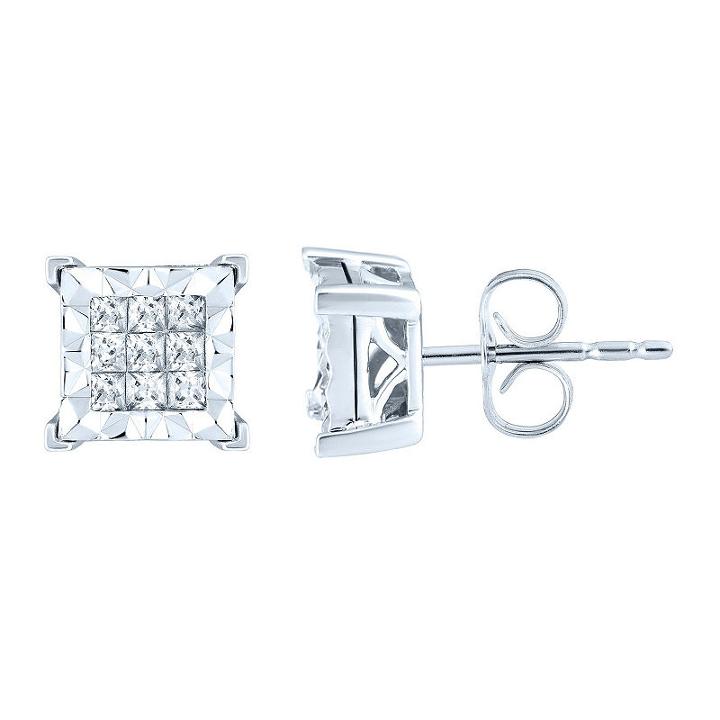 3/4 Ct. T.w. Genuine White Diamond 10k White Gold 9.3mm Stud Earrings