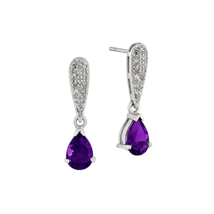 1/10 Ct. T.w. Diamond Genuine Amethyst 14k White Gold Drop Earrings
