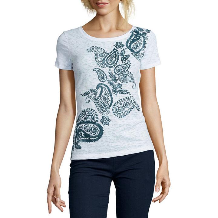 St. John's Bay Short-sleeve Paisley Burnout T-shirt