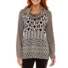 Lark Lane Salt And Pepper Long Sleeve Cowl Neck Geometric Pullover Sweater