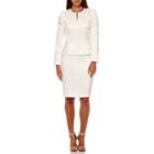 Chelsea Rose Long-sleeve Jacquard Skirt Suit With Faux-pearl Zipper