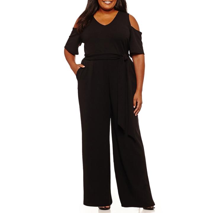 Worthington Short Sleeve Cold Shoulder Jumpsuit-plus