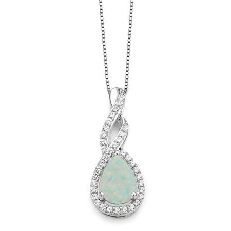 Lab-created Opal & White Sapphire Sterling Silver Pendant Necklace