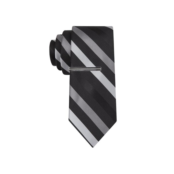Jf J. Ferrar Patterson Stripe Tie With Tie Bar - Slim
