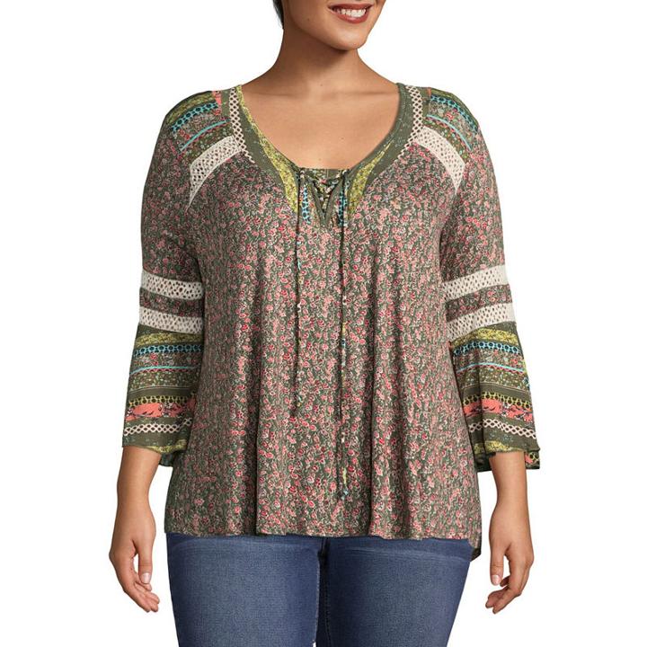 Unity World Wear 3/4 Bell Sleeve Lace Up Blouse-plus