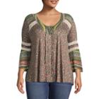 Unity World Wear 3/4 Bell Sleeve Lace Up Blouse-plus