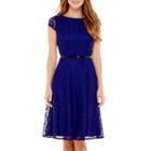 Black Label By Evan-picone Cap-sleeve Lace Fit-and-flare Dress