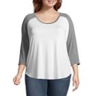 A.n.a 3/4 Sleeve Scoop Neck Colorblock T-shirt - Plus