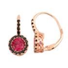 Lab-created Ruby & Genuine Black Spinel 14k Rose Gold Over Silver Leverback Earrings