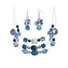 Mixit&trade; Blue And Silver-tone Shell Cluster Earring And 3-row Illusion Necklace Set