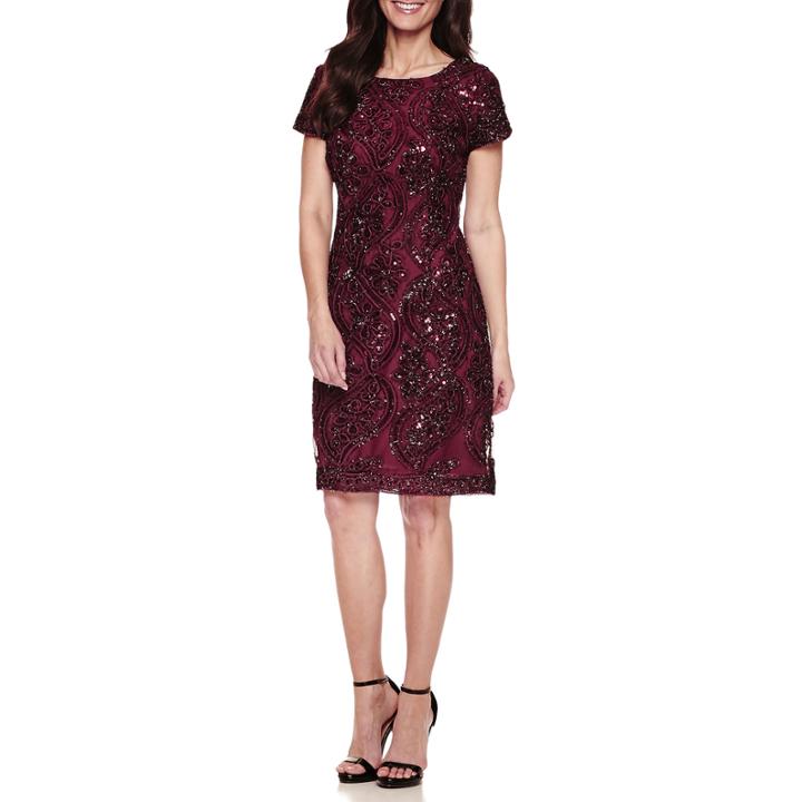 Studio 1 Short Sleeve Embellished Sheath Dress-petites