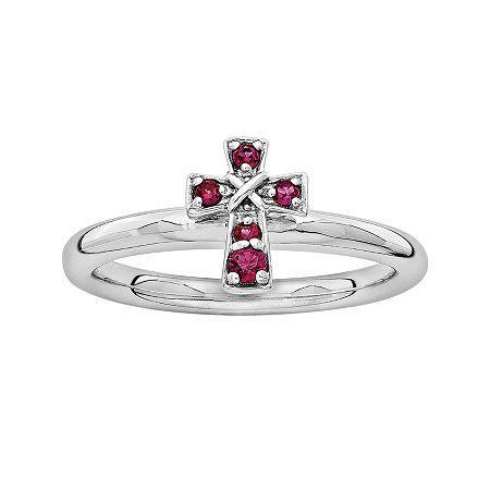 Personally Stackable Lab-created Ruby Sterling Silver Cross Stackable Ring