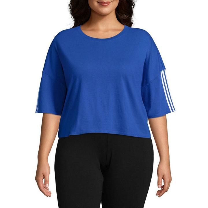Flirtitude Varsity Stripe Sleeve Cropped Tee - Juniors Plus