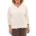 Alfred Dunner Lakeshore Drive 3/4 Sleeve Split Crew Neck T-shirt-womens Plus