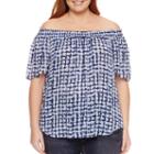 Liz Claiborne Short Sleeve Off The Shoulder Woven Blouse-plus