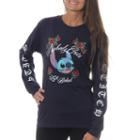 Lilo & Stitch Juniors' Nobody Gets Left Behind With Roses Long Sleeve Graphic T-shirt With White Flocking