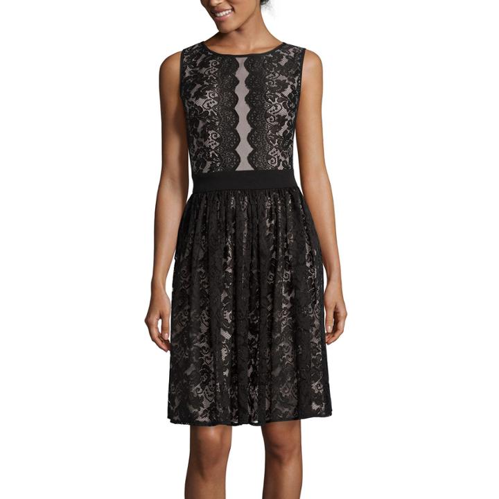 London Style Collection Sleeveless Lace Fit-and-flare Dress - Petite