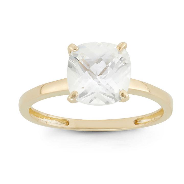 Womens Sapphire White 10k Gold Square Cocktail Ring