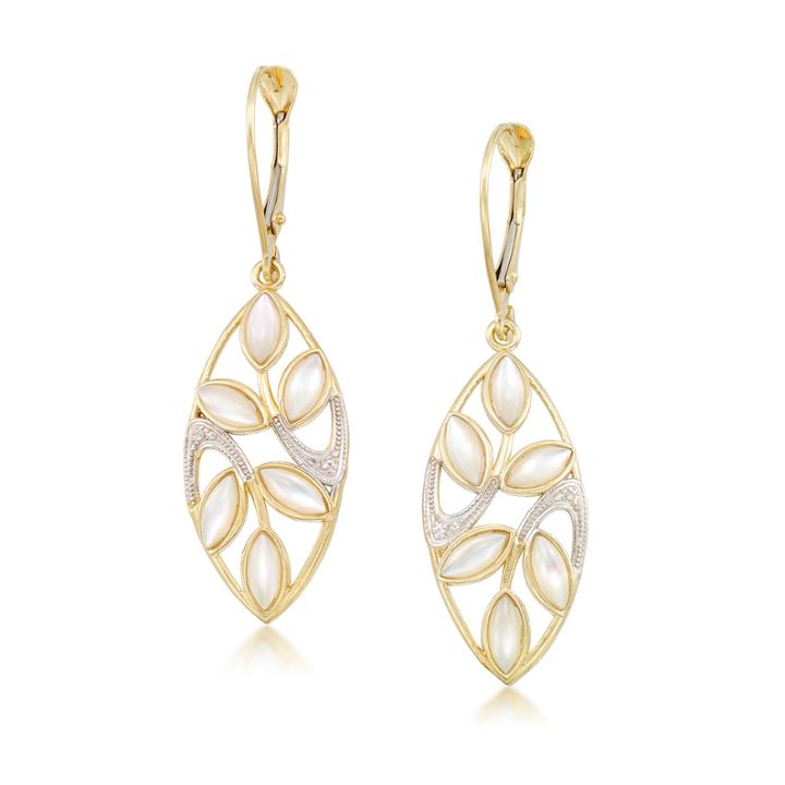 White Mother Of Pearl 10k Gold Drop Earrings