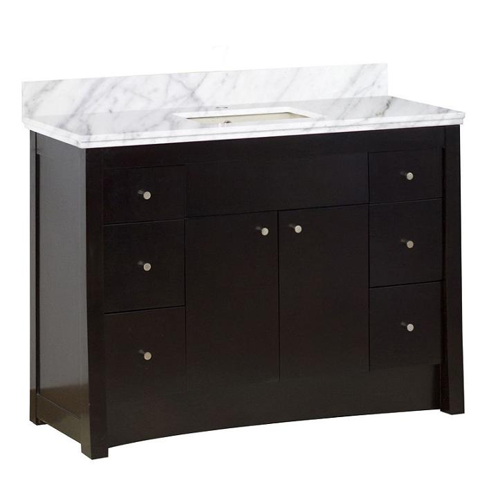 47.6-in. W Floor Mount Distressed Antique Walnut Vanity Set For 1 Hole Drilling Bianca Carara Top Biscuit Um Sink
