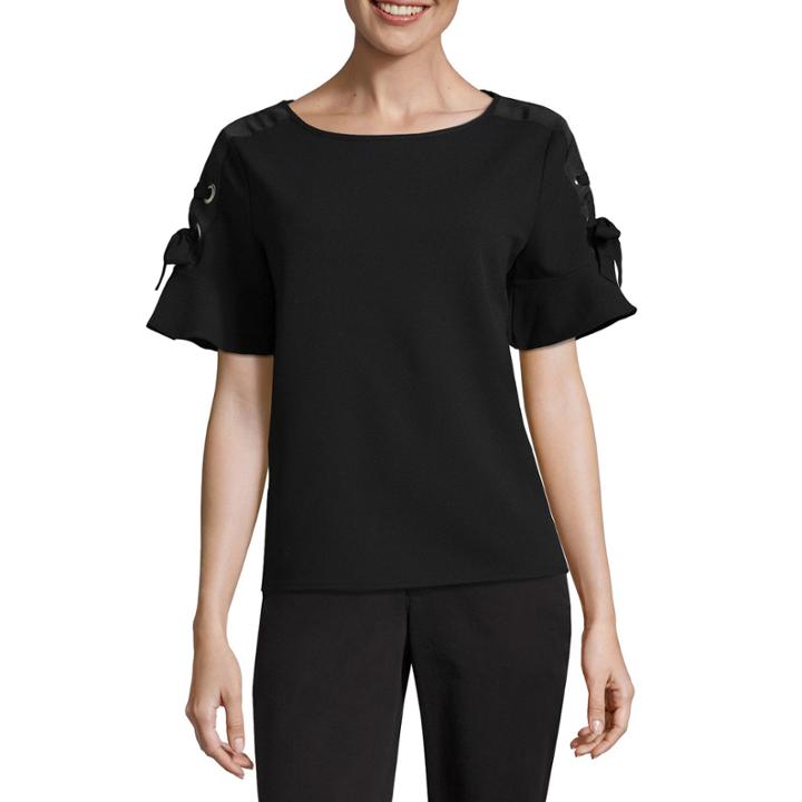 Worthington Misses Short Sleeve Crew Neck Knit Blouse