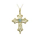 Genuine Blue Topaz 10k Yellow Gold Cross Pendant Necklace