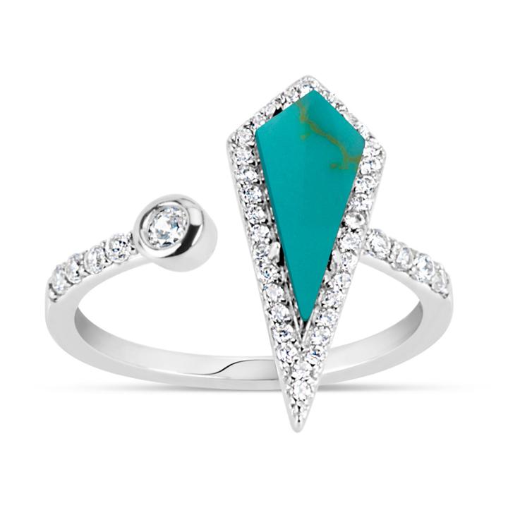 Womens Simulated Turquoise Sterling Silver Cocktail Ring