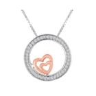 Forevermine 1/10 Ct. T.w. Diamond Two-tone Circle Double-heart Pendant Necklace