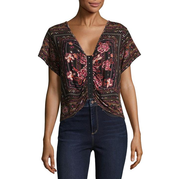 Eyeshadow Short Sleeve Peplum Top-juniors