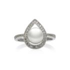 Sterling Silver Cultured Freshwater Pearl & Lab-created White Sapphire Ring