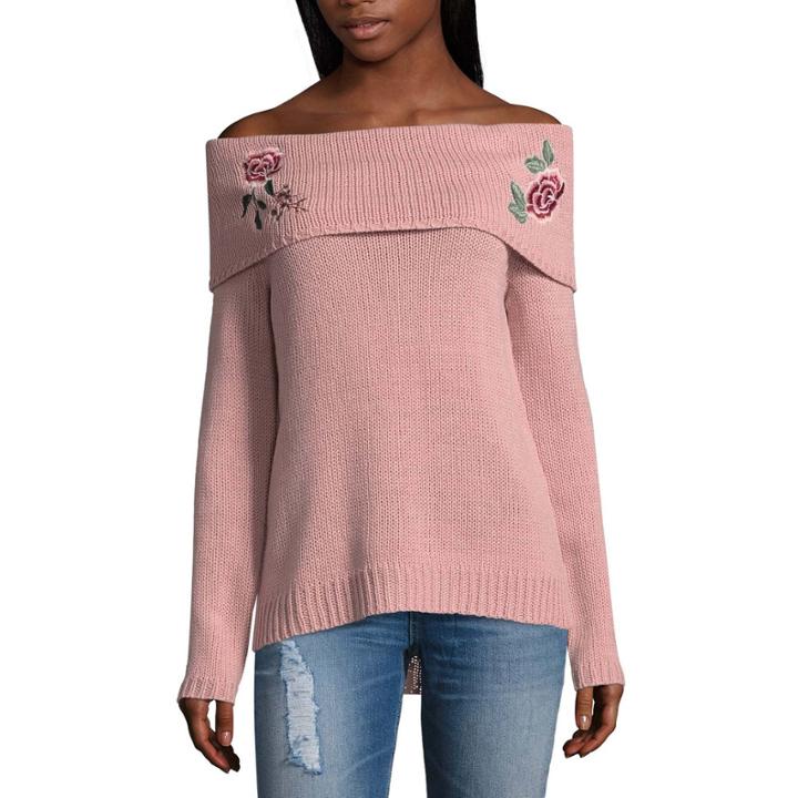 Arizona Embroidered Off Shoulder Sweater - Juniors