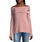 Arizona Embroidered Off Shoulder Sweater - Juniors