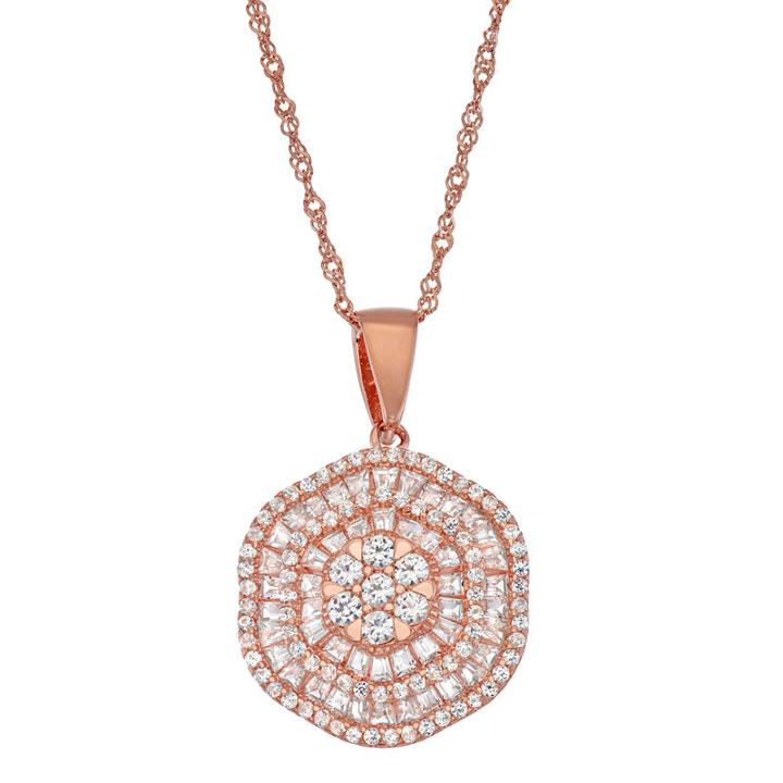 Womens Lab Created White Sapphire 14k Rose Gold Over Silver Round Pendant Necklace