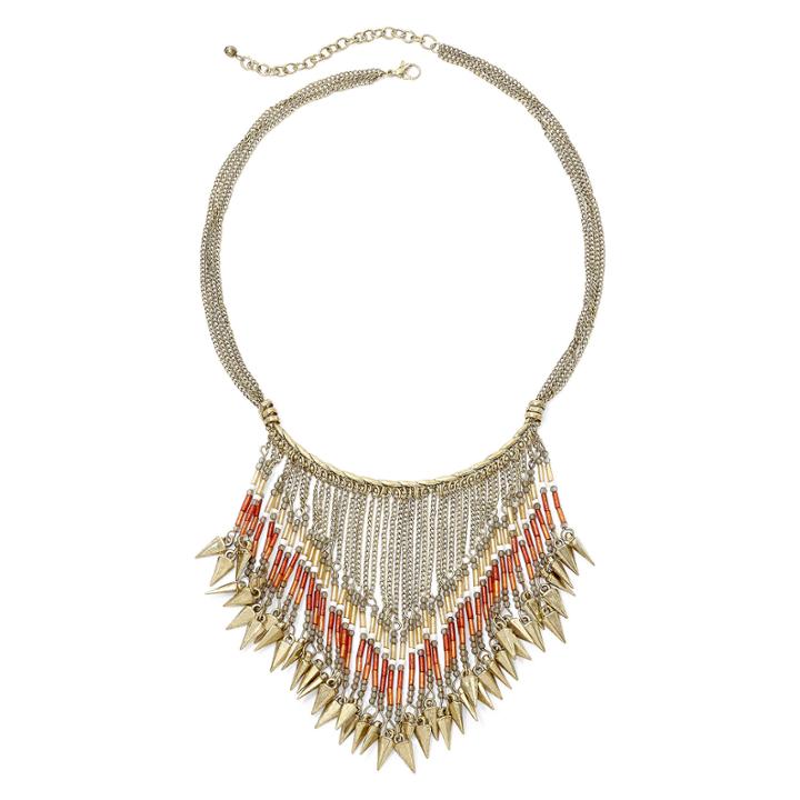 Mixit&trade; Orange Seed Bead Gold-tone Bohemian Statement Necklace