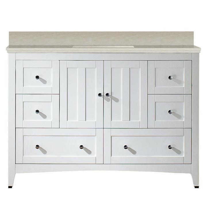 47.6-in. W Floor Mount White Vanity Set For 1 Holedrilling Beige Top Biscuit Um Sink