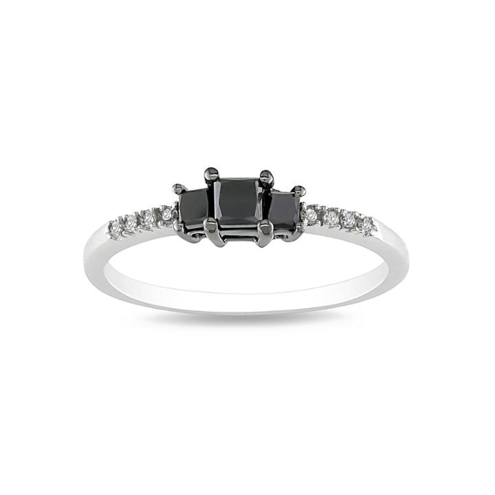 3-stone Color-enhanced Black Diamond Ring Sterling
