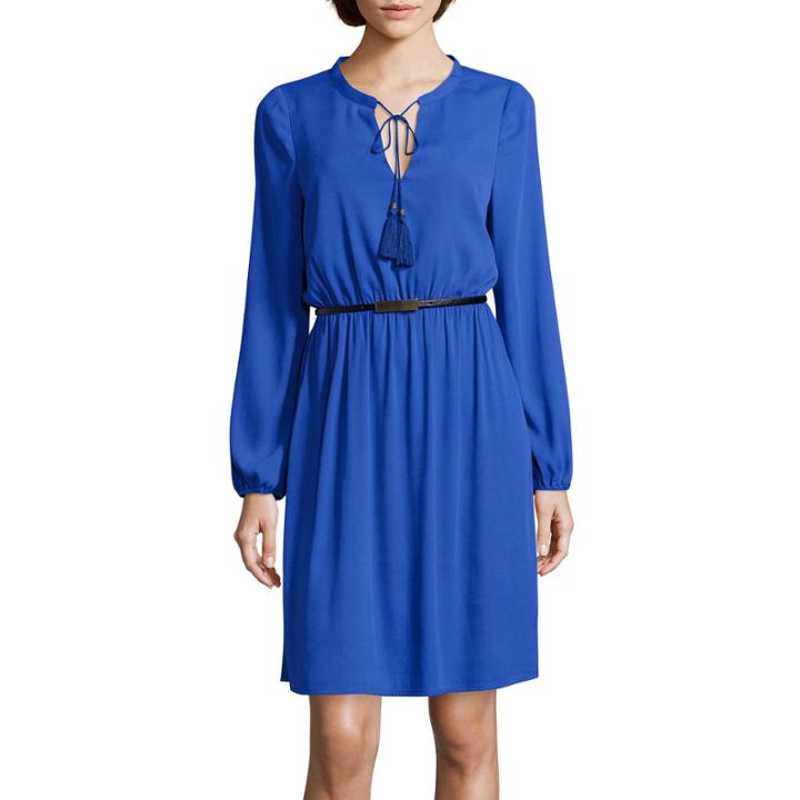 Nicole By Nicole Miller Long-sleeve Belted Shirtdress