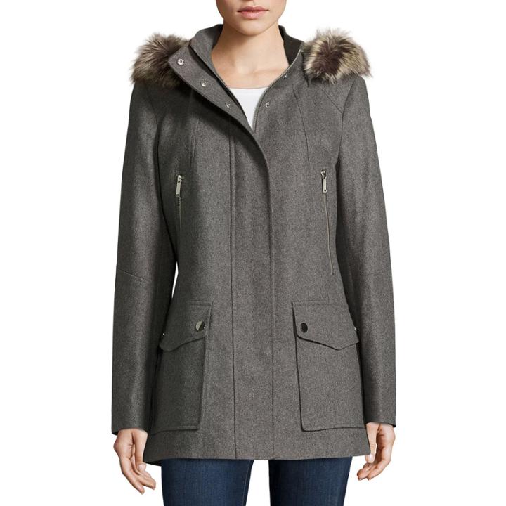 A.n.a Faux-fur Trim Casual Zip Wool-blend Coat - Tall