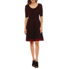 Danny & Nicole Elbow Sleeve Fit And Flare Sweater Dress-petites