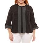 Liz Claiborne Bell Sleeve Button Dots Blouse-plus