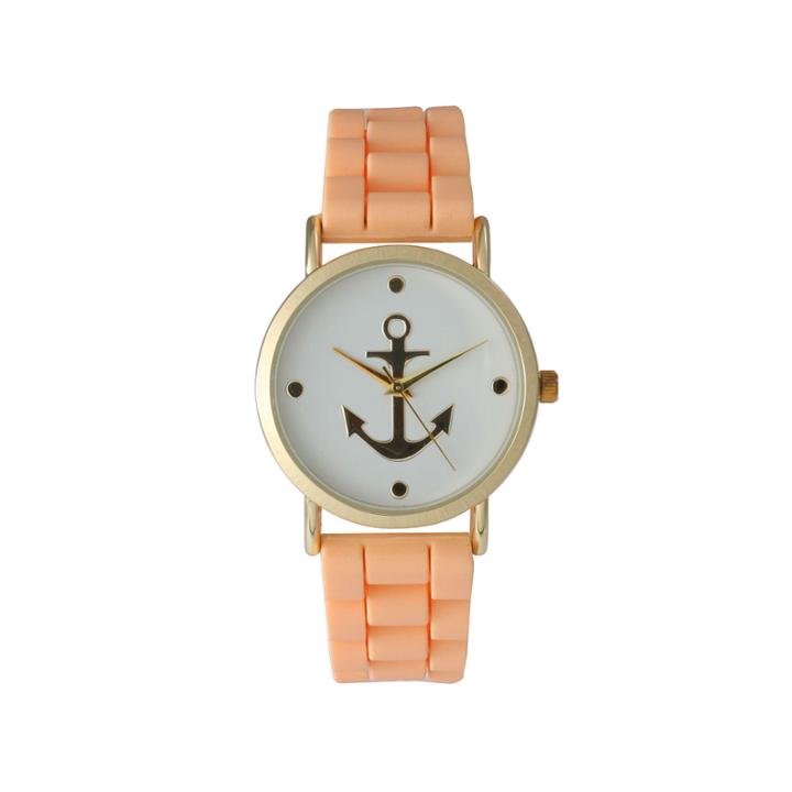 Olivia Pratt Womens Gold Anchor Emblem Dial Coral Silicone Watch