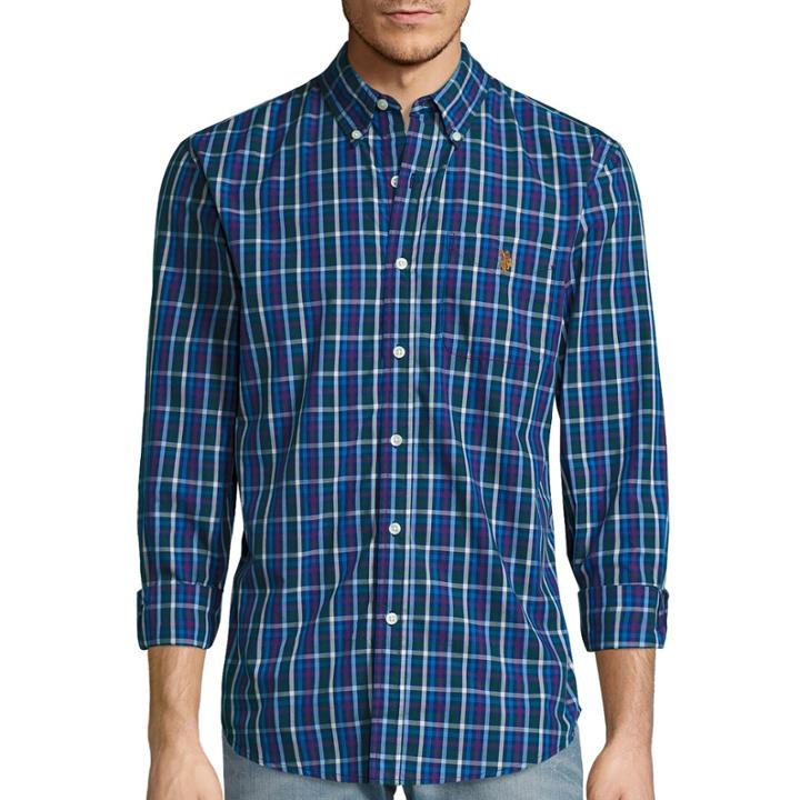 U.s. Polo Assn. Long-sleeve Slim-fit Plaid Poplin Sportshirt